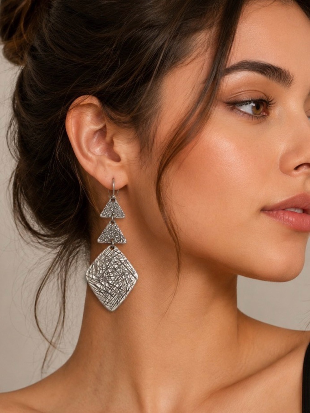 Silver Tone Dangle Boho Brutalist Minimalist Earrings